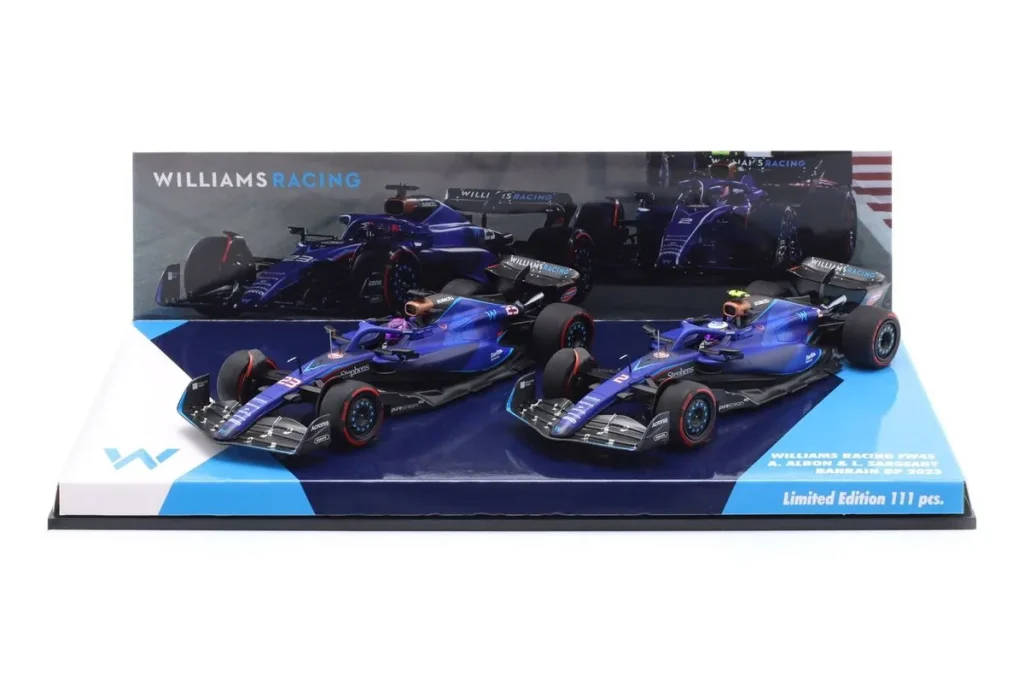 โมเดลรถ 1:43 Williams FW45 #23 Alexander Albon, Logan Sargeant 10. & อันดับ 12 Bahrain GP ฟอร์มูล่าวัน ปี 2023 Minichamps