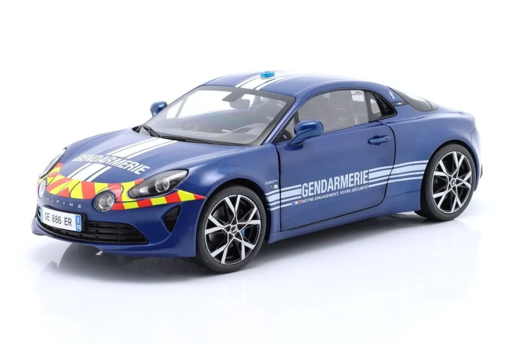โมเดลรถ 1:18 Alpine A110 Gendarmerie ปี 2023 สีน้ำเงิน Solido