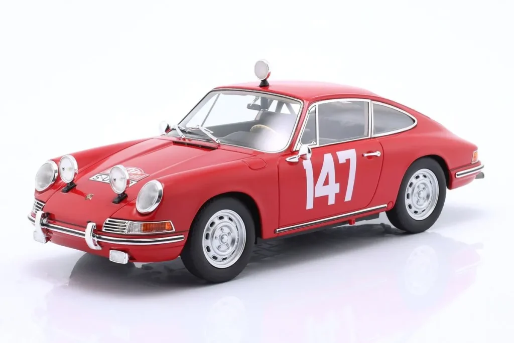 Model 1:18 Porsche 911 S #147 Herbert Linge, Peter Falk rank 5 rally Monte Carlo year 1965 Matrix
