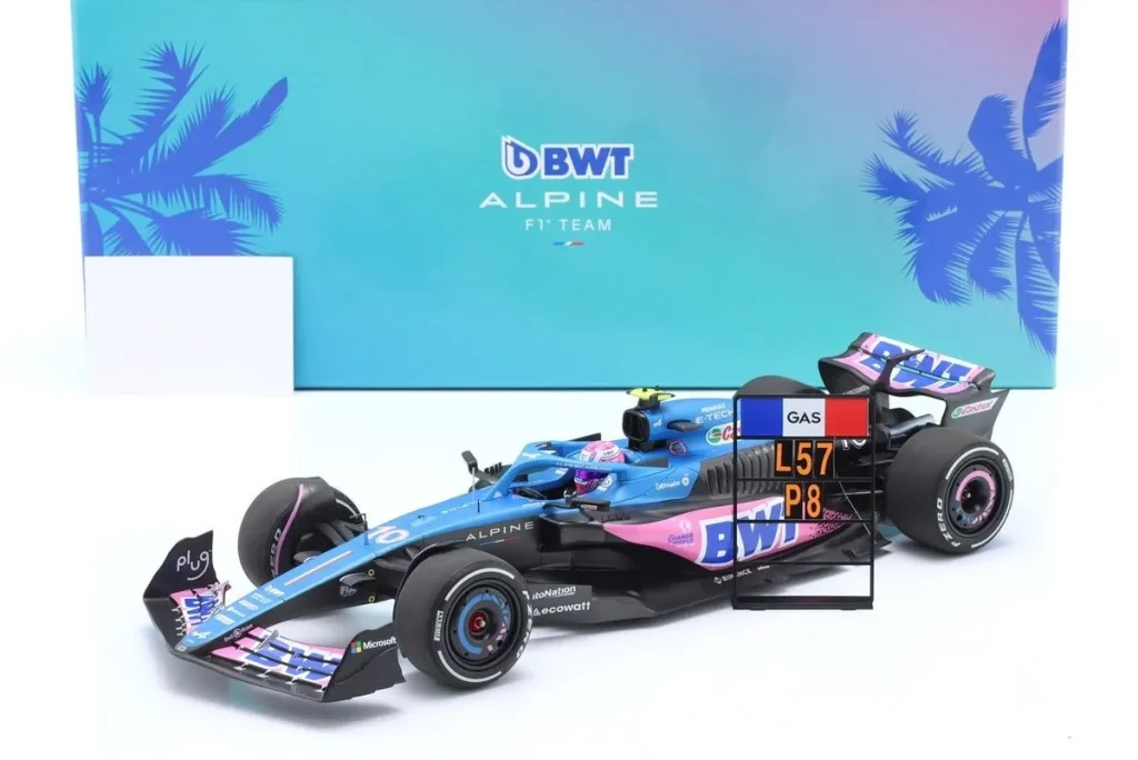 โมเดลรถ 1:18 Alpine A523 #10 Pierre Gasly อันดับ 8 Miami GP ฟอร์มูล่าวัน ปี 2023 Minichamps