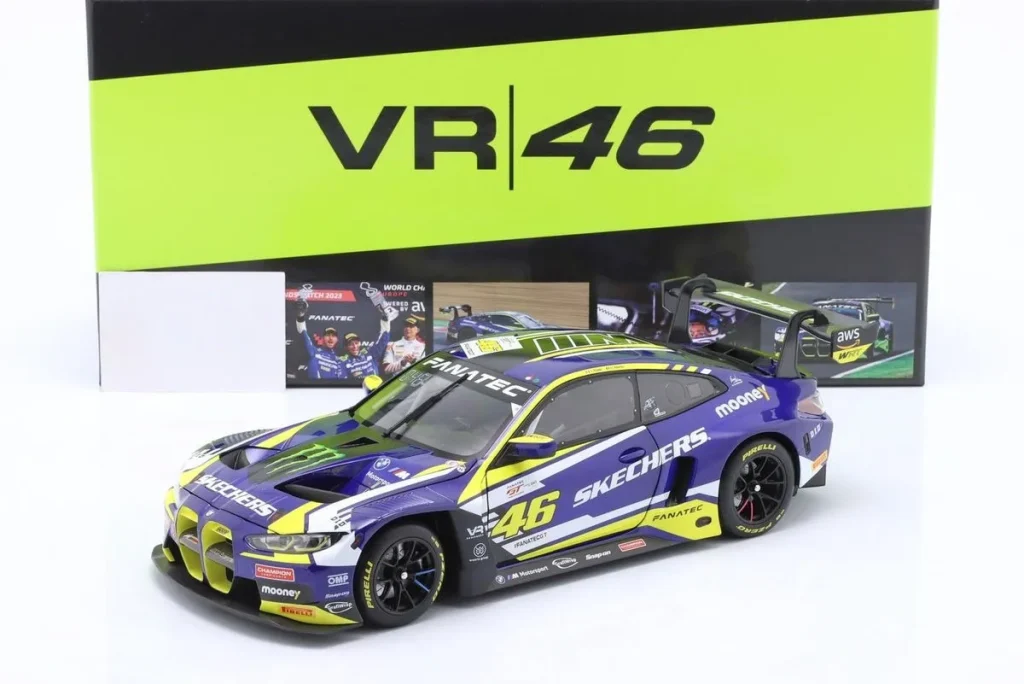 车型 1:18 BMW M4 GT3 #46 Valentino Rossi, Maxime Martin First Podium Fanatec GT World Challenge Europe Brands Hatch 年 2023 Minichamps