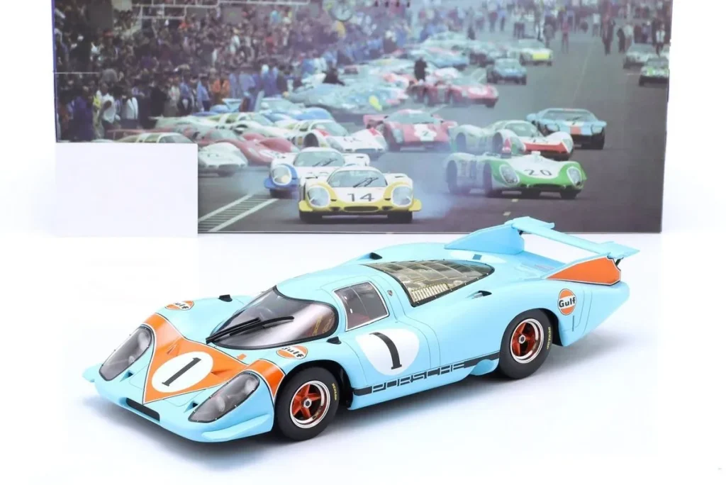 车型 1:18 Porsche 917 LH “Gulf” #1 Präsentations-Fahrzeug / Presse Version 年 1969 颜色 Gulf-Lackierung 蓝色 / orange) WERK83