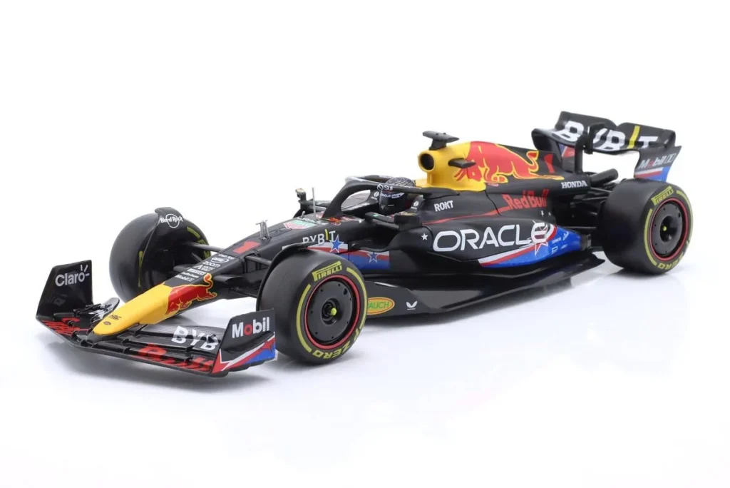 โมเดลรถ 1:24 Red Bull Racing RB19 #1 Max Verstappen ฟอร์มูล่าวัน ปี 2023 Bburago 18-28030 USA #1 Austin
