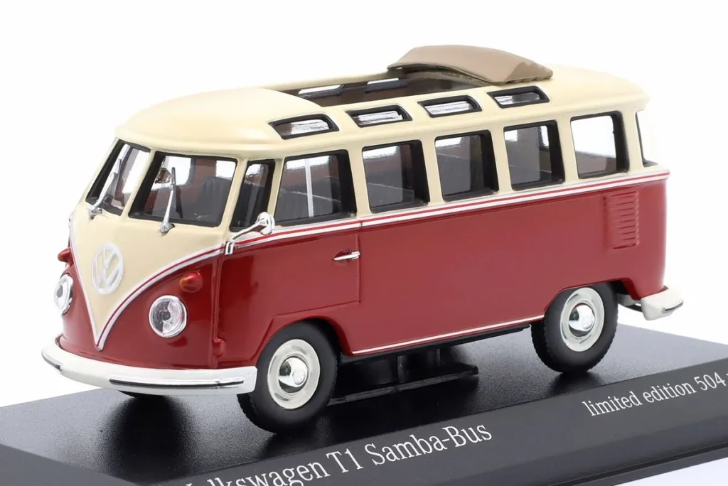 车型 1:43 Volkswagen VW T1 Samba Bus 年 1963 米色 / 红色 Minichamps