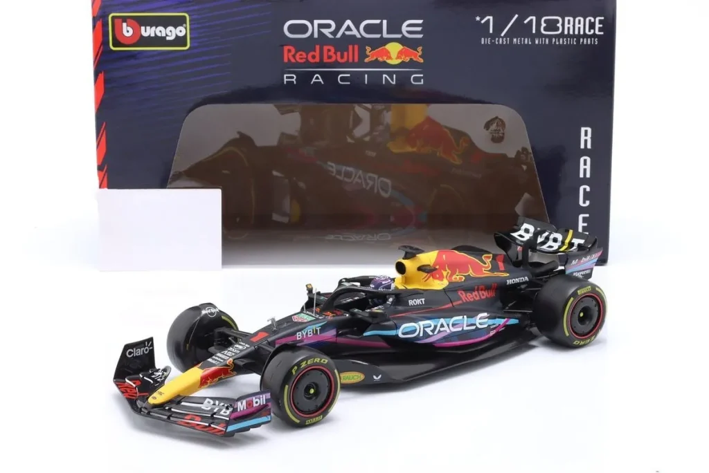โมเดลรถ 1:18 Red Bull Racing RB19 #1 Max Verstappen alias Franz Hermann ผู้ชนะ Miami GP ฟอร์มูล่าวัน แชมป์โลก ปี 2023 Bburago