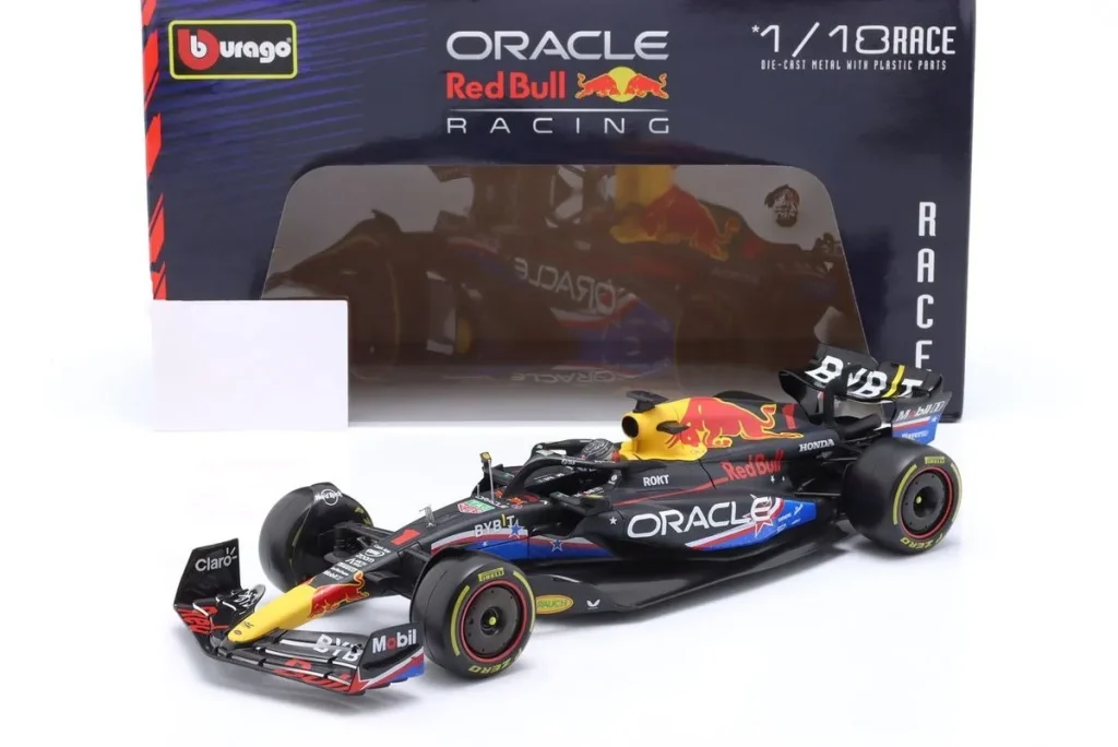 โมเดลรถ 1:18 Red Bull Racing RB19 #1 Max Verstappen alias Franz Hermann ผู้ชนะ USA GP (Austin) / ฟอร์มูล่าวัน แชมป์โลก ปี 2023 Bburago