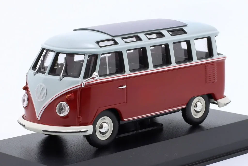 车型 1:43 Volkswagen VW T1 Samba 年 1961 红色 / 灰色 Minichamps