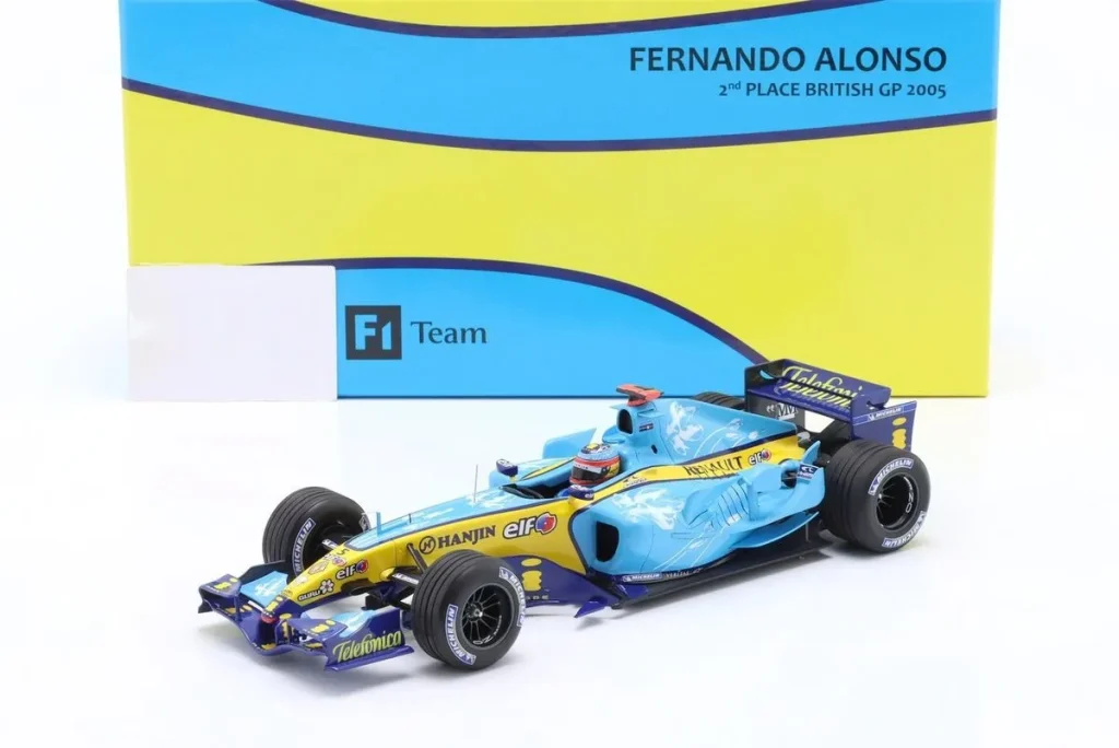 โมเดลรถ 1:18 Renault R25 #5 Fernando Alonso โพลโพซิชัน & อันดับ 2 Großbritannien GP (Silverstone) / ฟอร์มูล่าวัน แชมป์โลก ปี 2005 Minichamps
