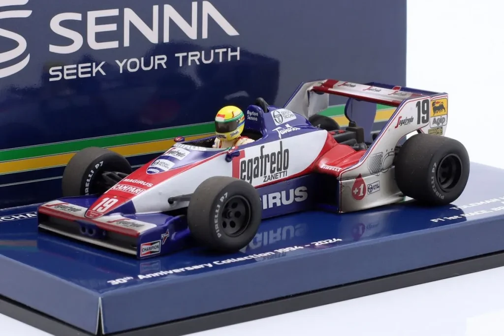 โมเดลรถ 1:43 Toleman TG183B #19 Ayrton Senna Brasilien GP (Rio de Janeiro) ฟอร์มูล่าวัน (Erster F1 GP) ปี 1984 Minichamps