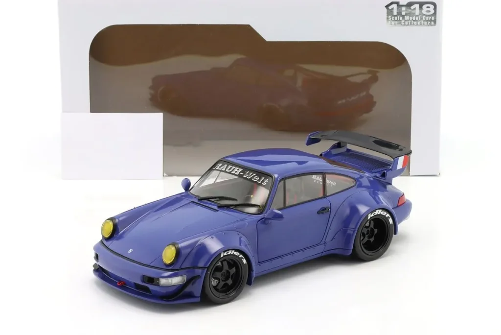 โมเดลรถ 1:18 Porsche 911 (964) RWB Rauh-Welt Body Kit “Champagne” ปี 2017 สีน้ำเงิน Solido