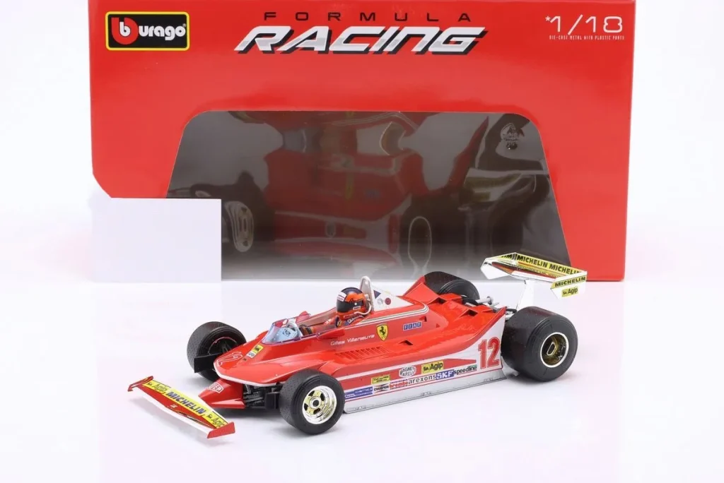 โมเดลรถ 1:18 Ferrari 312T4 #12 Gilles Villeneuve ผู้ชนะ Südafrika GP ฟอร์มูล่าวัน ปี 1979 Bburago