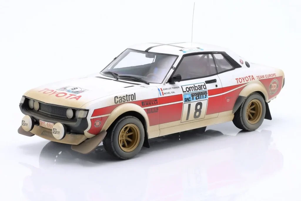 โมเดลรถ 1:18 Toyota Celica 2000 GT (RA21) #18 Jean-Luc Thérier, Michel Vial ปี 1977 Ixo