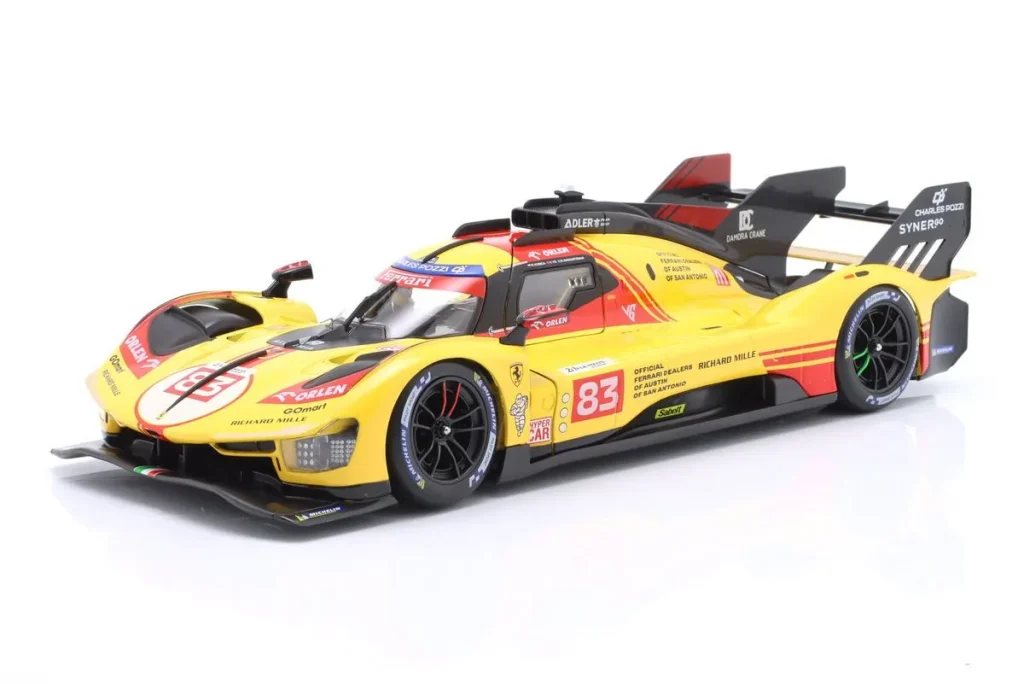 โมเดลรถ 1:18 Ferrari 499P #83 Robert Kubica, Robert Shwartzmann, Yifei Ye 24 ชั่วโมง เลอมังส์ ปี 2024 Bburago 18-16313