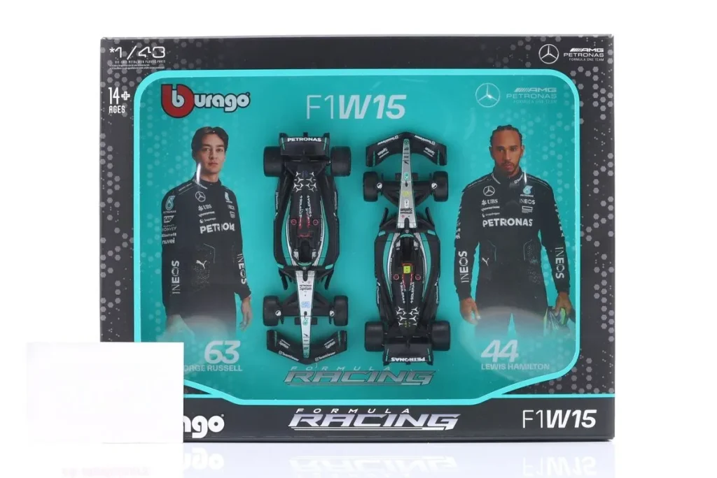 โมเดลรถ 1:43 Mercedes-AMG F1 W15 E Performance #44 Lewis Hamilton #44 & George Russell #63 Konstrukteurs-แชมป์โลก ฟอร์มูล่าวัน ปี 2024 Bburago