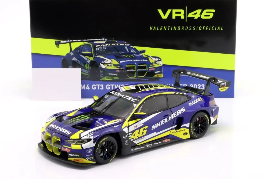 โมเดลรถ 1:18 BMW M4 GT3 #46 Valentino Rossi, Maxime Martin ผู้ชนะ Misano GTWCE (GT World Challenge Europe) ปี 2023 Minichamps