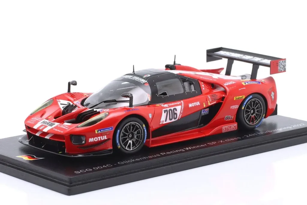 โมเดลรถ 1:43 Glickenhaus SCG 004c #706 Thomas Mutsch, Felipe Fernandez Laser, Franck Mailleux, Richard Westbrook ผู้ชนะ SPX Klasse: อันดับ 12 24h Nürburgring ปี 2022 Spark