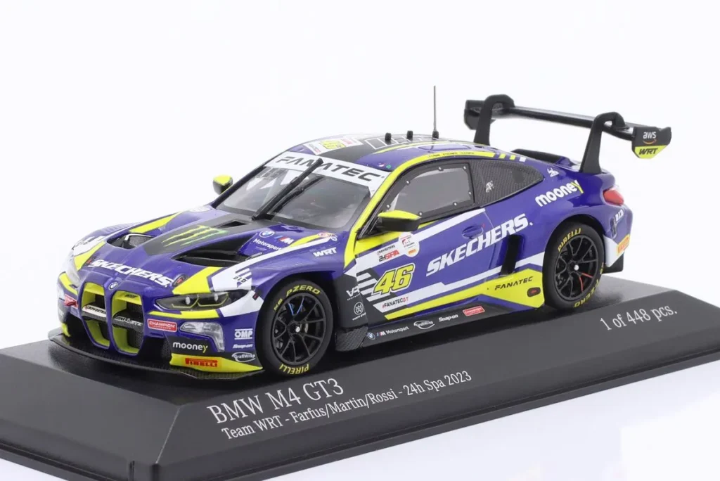 โมเดลรถ 1:43 BMW M4 GT3 #46 Valentino Rossi, Maxime Martin, Augusto Farfus อันดับ 6 24h Spa ปี 2023 Minichamps