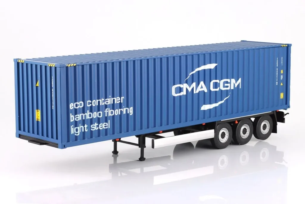 โมเดลรถ 1:24 Transport-Trailer / Auflieger พร้อม Container ปี 2024 สีน้ำเงิน Solido