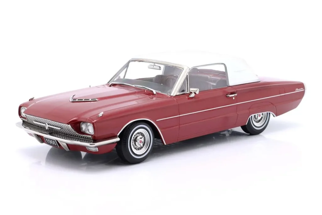 โมเดลรถ 1:18 Ford Thunderbird Coupe ปี 1966 สีเมทัลลิกแดง / ขาว KK-Scale