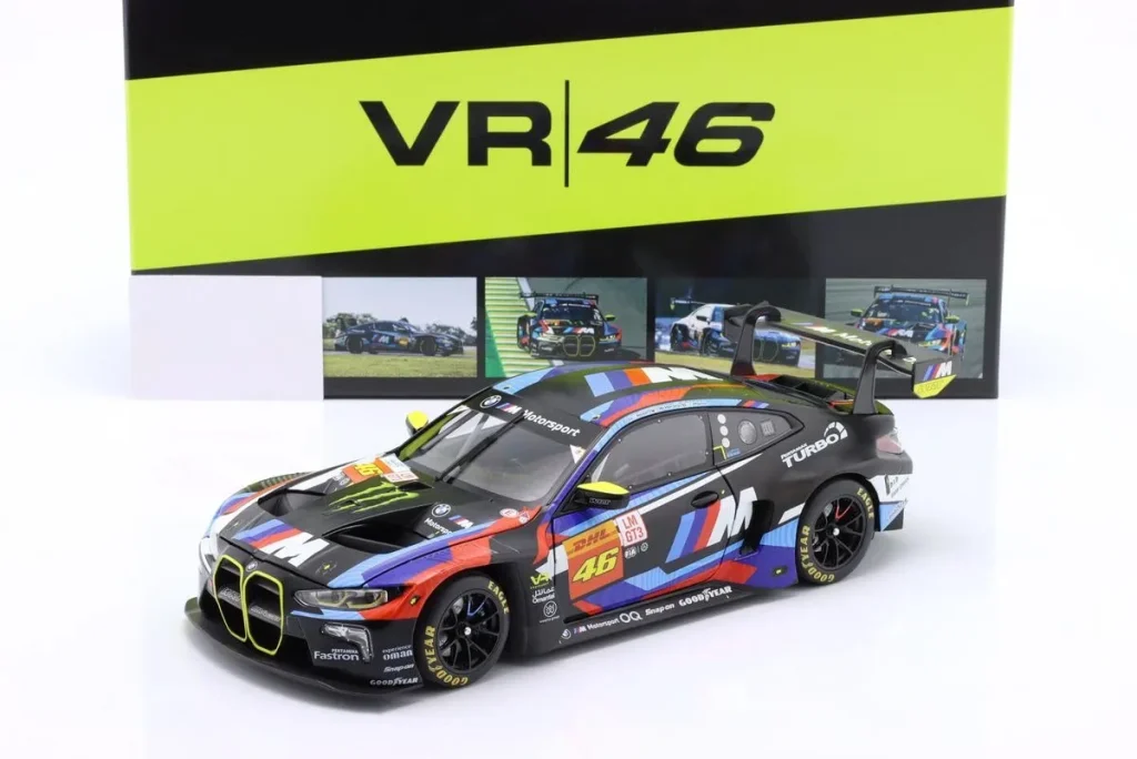 โมเดลรถ 1:18 BMW M4 GT3 #46 Valentino Rossi, Ahmad Al Harthy, Maxime Martin 6h Sao Paulo (FIA Langstrecken-Weltmeisterschaft) ปี 2024 Minichamps