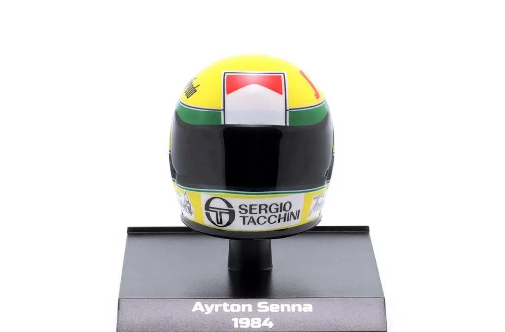 หมวกนักแข่งจำลอง 1:10 Toleman TG183B / Toleman TG184 #19 Ayrton Senna ฟอร์มูล่าวัน ปี 1984 Minichamps