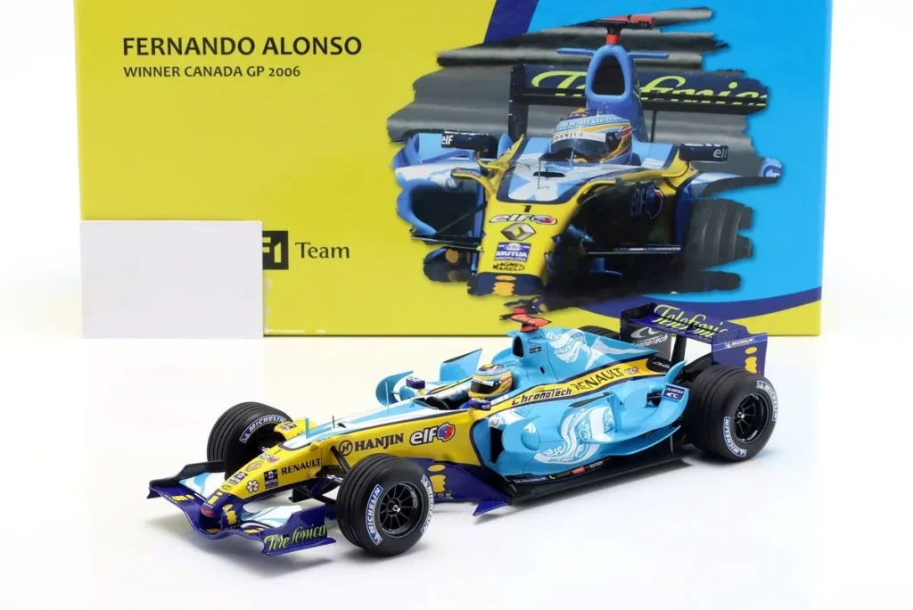 โมเดลรถ 1:18 Renault R26 #1 Fernando Alonso โพลโพซิชัน & ผู้ชนะ Kanada GP ฟอร์มูล่าวัน แชมป์โลก ปี 2006 Minichamps