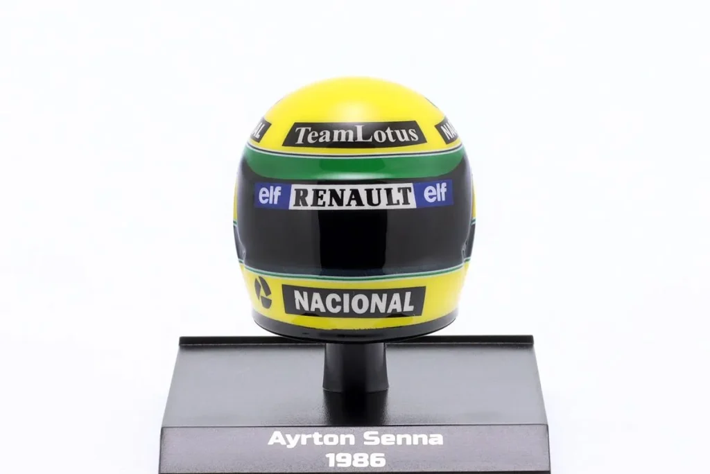 หมวกนักแข่งจำลอง 1:10 Lotus 98T #12 Ayrton Senna ฟอร์มูล่าวัน ปี 1986 Minichamps