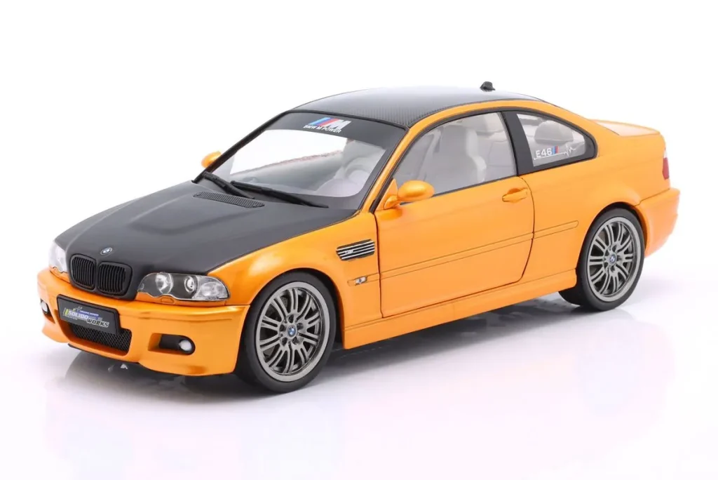 โมเดลรถ 1:18 BMW M3 (E46) Coupé ปี 2000 สีส้มเมทัลลิก / ดำ Solido