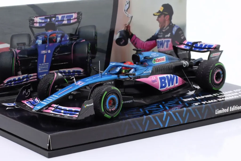 โมเดลรถ 1:43 Alpine A523 #31 Esteban Ocon อันดับ 3 Monaco GP ฟอร์มูล่าวัน ปี 2023 Minichamps