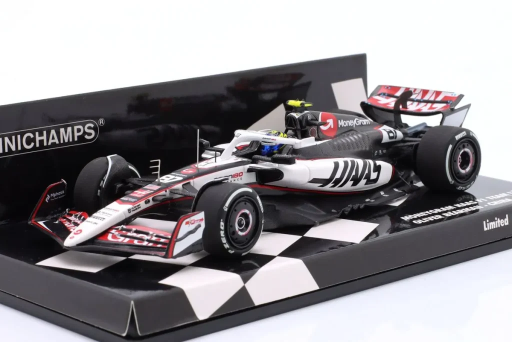 โมเดลรถ 1:43 Haas VF-25 #87 Oliver Bearman อันดับ 8 China GP ฟอร์มูล่าวัน ปี 2025 Minichamps
