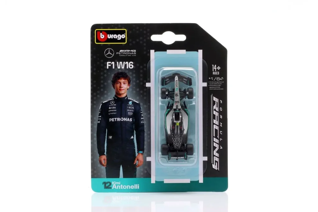 โมเดลรถ 1:64 Mercedes-AMG F1 W16 E Performance #12 Andrea Kimi Antonelli ฟอร์มูล่าวัน ปี 2025 Bburago 18-58002 #12