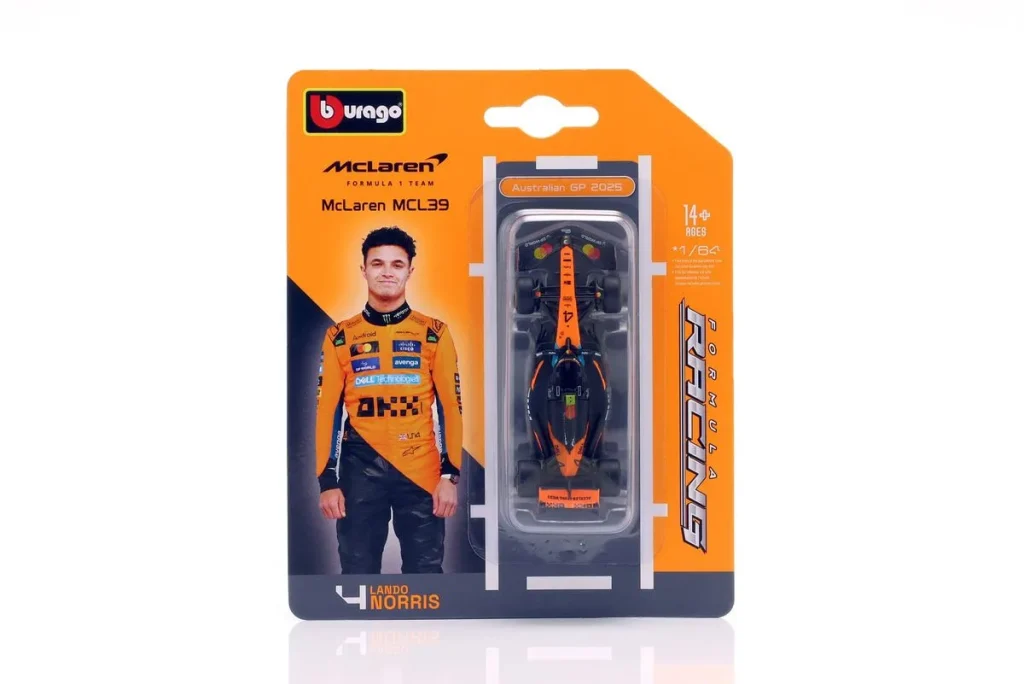 โมเดลรถ 1:64 McLaren MCL39 #4 Lando Norris โพลโพซิชัน & ผู้ชนะ Australien GP (Melbourne) / ฟอร์มูล่าวัน แชมป์โลก ปี 2025 Bburago