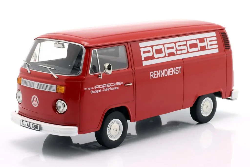 โมเดลรถ 1:18 Volkswagen VW T2B Bus “Porsche Renndienst” ปี 1972 สีแดง KK-Scale