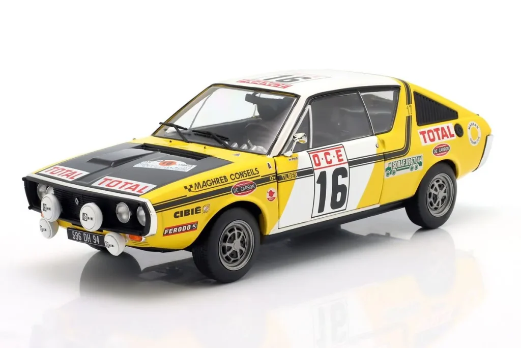 โมเดลรถ 1:18 Renault 17 Gordini #16 Jacky Privé, “Tilber” อันดับ 6 แรลลี่ Marokko ปี 1976 Solido