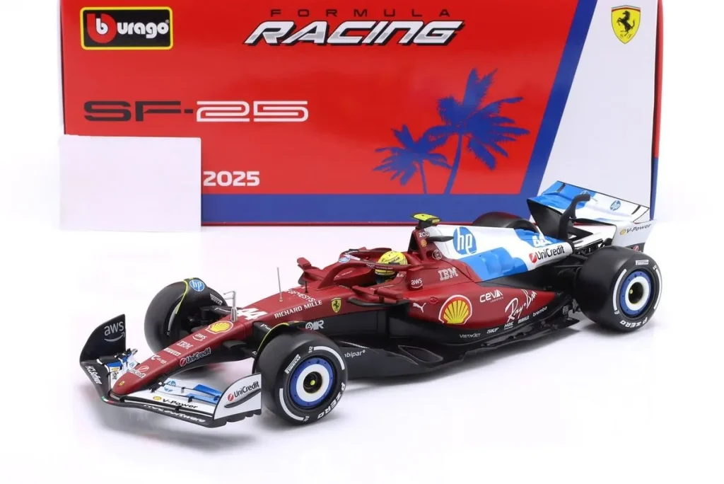 โมเดลรถ 1:18 Ferrari SF-25 #44 Lewis Hamilton อันดับ 8 Miami GP ฟอร์มูล่าวัน ปี 2025 Bburago