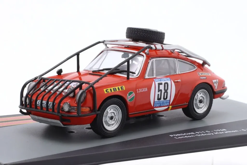 โมเดลรถ 1:43 Porsche 911 S #58 Sobiesław Zasada, Marek Wachowski อันดับ 4 London-Sidney Marathon ปี 1968 Altaya