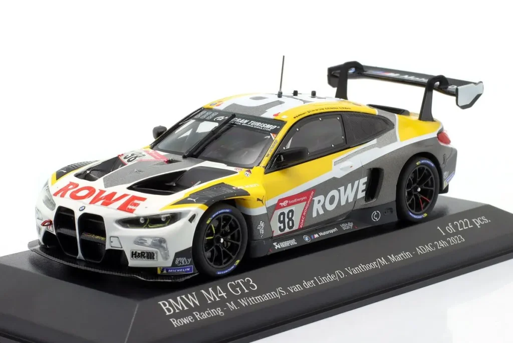 โมเดลรถ 1:43 BMW M4 GT3 #98 Marco Wittmann, Sheldon van der Linde, Dries Vanthoor, Maxime Martin อันดับ 2 24h Nürburgring ปี 2023 Minichamps