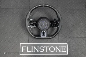 พวงมาลัย Carbon fiber พร้อม Airbag หนังดำ ด้ายขาว กรอบเงิน สำหรับ W221 S-Class