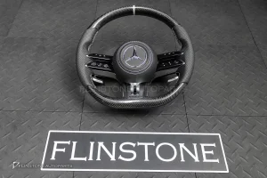 พวงมาลัย Carbon fiber พร้อม Airbag หนังดำ ด้ายขาว กรอบเงิน สำหรับ W221 S-Class