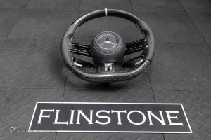 พวงมาลัย Carbon fiber พร้อม Airbag หนังดำ ด้ายขาว กรอบเงิน สำหรับ W221 S-Class