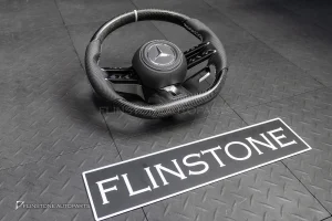 พวงมาลัย Carbon fiber พร้อม Airbag หนังดำ ด้ายขาว กรอบเงิน สำหรับ W221 S-Class