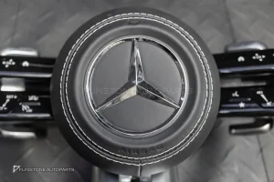 พวงมาลัย Carbon fiber พร้อม Airbag หนังดำ ด้ายขาว กรอบเงิน สำหรับ W221 S-Class