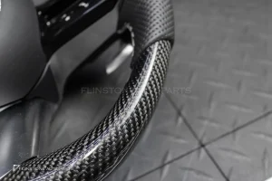 พวงมาลัย Carbon fiber พร้อม Airbag หนังดำ ด้ายขาว กรอบเงิน สำหรับ W221 S-Class