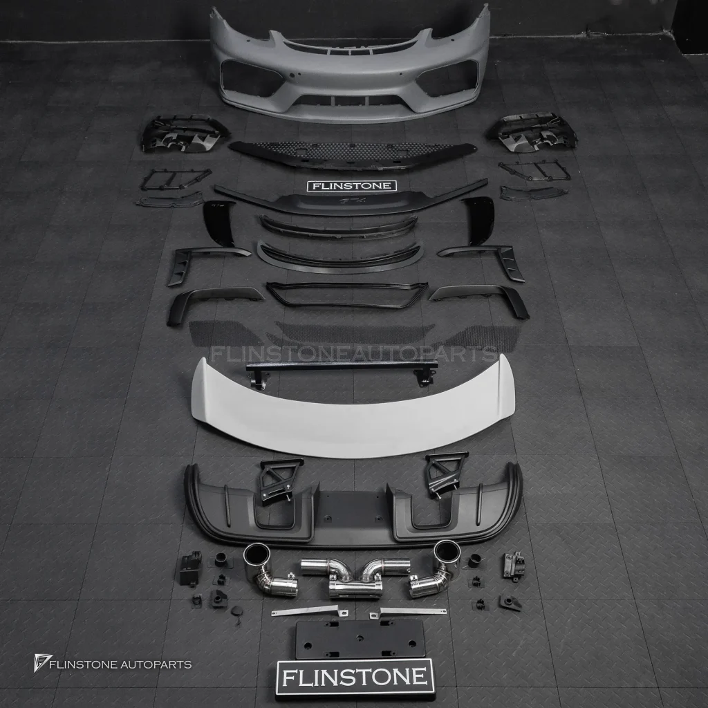 ชุดกันชนหน้า + ดิฟฟิวเซอร์พร้อมปลายท่อ + สปอยเลอร์ท้าย + ช่องลมข้าง สำหรับ Porsche 718 Cayman boxster ทรง GT4