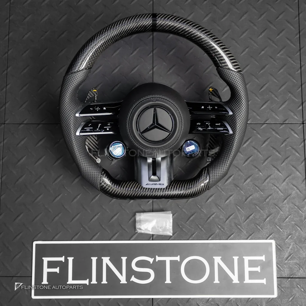 พวงมาลัย Carbon fiber พร้อม Airbag หนังดำ ด้ายดำ สำหรับ W464 G-Glass G63