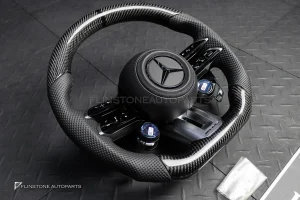 พวงมาลัย Carbon fiber พร้อม Airbag หนังดำ ด้ายดำ สำหรับ W464 G-Glass G63