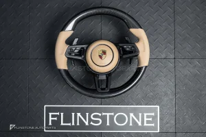 พวงมาลัย Porsche พร้อม Airbag Carbon Fiber ก้านสีดำ หนังสีน้ำตาล