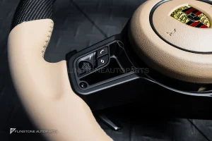 พวงมาลัย Porsche พร้อม Airbag Carbon Fiber ก้านสีดำ หนังสีน้ำตาล