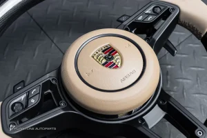 พวงมาลัย Porsche พร้อม Airbag Carbon Fiber ก้านสีดำ หนังสีน้ำตาล