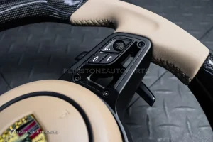 พวงมาลัย Porsche พร้อม Airbag Carbon Fiber ก้านสีดำ หนังสีน้ำตาล